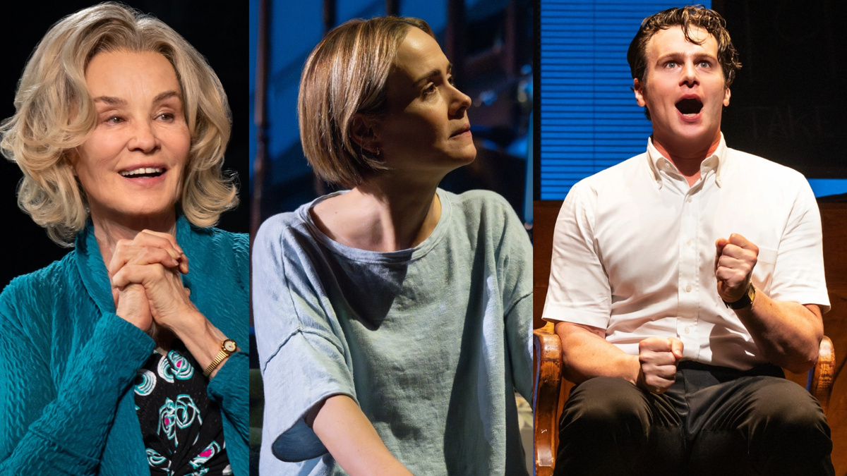 Jessica Lange in Mother Play - Sarah Paulson in Appropriate - Jonathan Groff in Merrily We Roll Along - photos by Joan Marcus